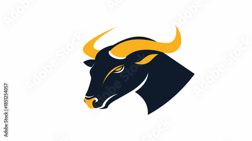 Elegant bull head silhouette with golden horns