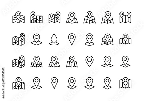 Collection of location-based icons representing people and places in a minimalist style