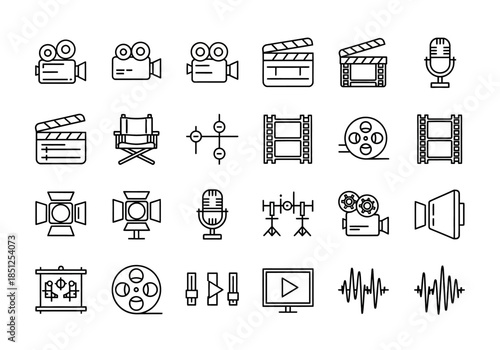 Collection of Film and Audio Icons in a Neutral Background