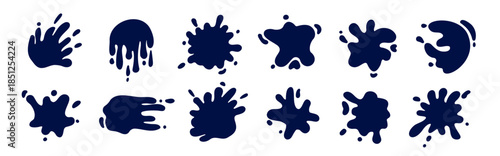A collection of abstract splash shapes in solid black, ideal for creative design projects and backgrounds.