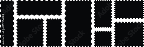 Zig zag wavy edge rectangle frame or border shapes set. Set of frames with zigzag edge, scallop edge shape. black color frame.