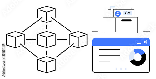 Blockchain network. Blockchain ensures secure CV data management and analysis. Blockchain allows transparent processing of personal data. For technology, HR systems, recruitment, data analytics