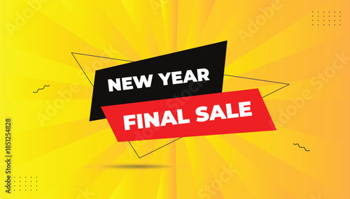New year final sale label sticker design eps format editable template black red shapes with yellow and orange gradient background