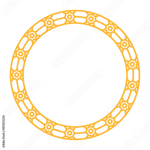 Intricate circular islamic frame in gold, perfect for creative art and decorative projects.