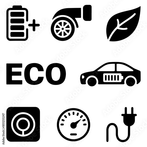 Set of ecofriendly car icons isolated on transparent background