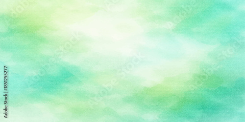 Abstract colorful watercolor background featuring a bright blue sky with beautiful white fluffy clouds and sunny summer sunlight in a clear heaven atmosphere