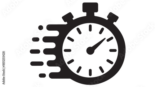 Stopwatch in motion with dynamic speed lines in black and white for timing and urgency
