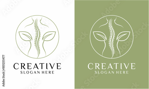 Elegant Spine and Leaf Logo for Chiropractic and Wellness.