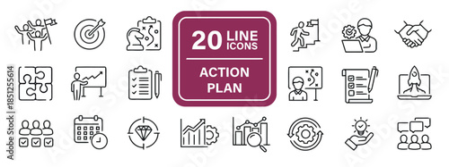 Action plan line icon set planning startup target business solution