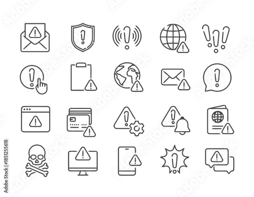Alert and attention line icons set vector illustration