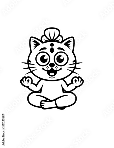 Zen Meditating Cats: Cartoon Doodle Outline Seamless Vector Pattern, Background of Cats in Yoga Pose, Namaste Vibes for Serenity
