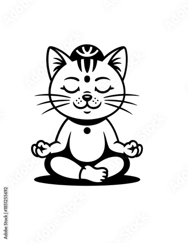 Zen Meditating Cats: Cartoon Doodle Outline Seamless Vector Pattern, Background of Cats in Yoga Pose, Namaste Vibes for Serenity
