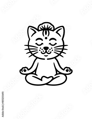 Zen Meditating Cats: Cartoon Doodle Outline Seamless Vector Pattern, Background of Cats in Yoga Pose, Namaste Vibes for Serenity
