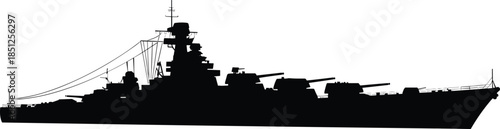 Black Battleship Silhouette Vector Set Isolated on White Background, Military Navy Warship Icons, Maritime Destroyer Vessel Illustration for History and Design