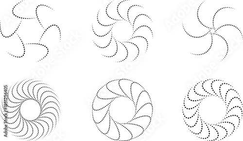 Abstract spiral dot patterns, geometric symmetry, mathematical art, black circular design, modern minimalism, algorithmic curves, visual harmony, generative aesthetics