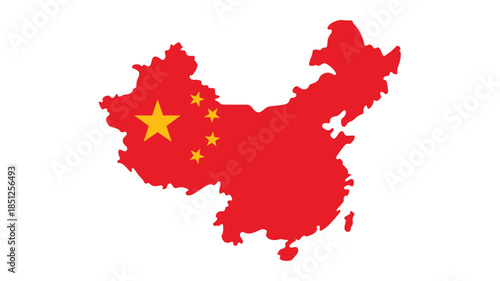 Map of China in the National Flag Colors with Yellow Stars Keywords: China, map, flag, national flag, Chinese flag, red, yellow, stars, patriotism, country, nation, geography, Asia, symbol, emblem