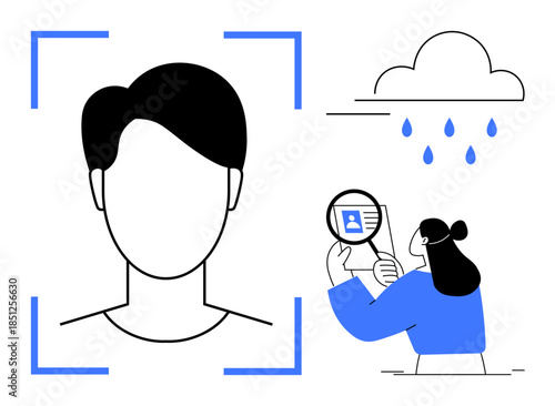 Identity verification concept. Digital identity verification processes with magnifying glass examination. Identity verification ensures accuracy and trustworthiness. For cybersecurity, cloud