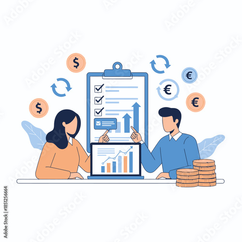 Business people discussing financial documents.