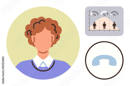 Wallpaper Mural Person with curly hair in casual attire, graph showing statistical analysis, and phone symbol. Ideal for communication, teamwork, customer service, analytics, business, consulting and support Torontodigital.ca