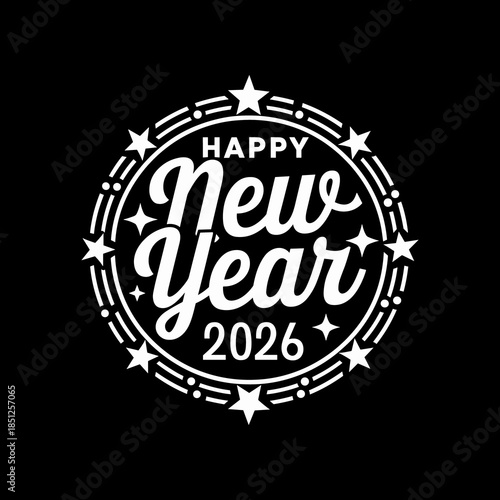 Happy New Year 2026 Typography Badge on Black Background