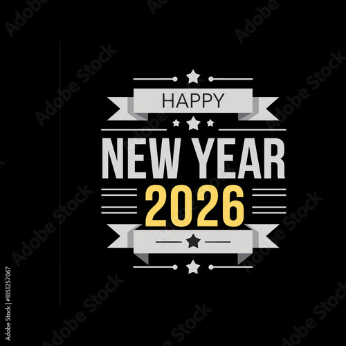 Happy New Year 2026 Modern Typography Design on Black Background