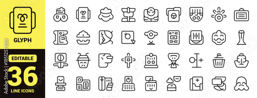 Collection of various line art icons representing common household items
