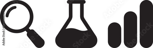 search flask and graph icons for analysis and research