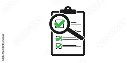 Checklist with magnifying glass for quality control and inspection