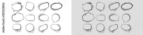 A diverse set of comic-style cloud speech bubbles, perfect for adding dialogue to your designs.