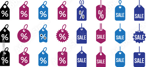 Discount sale tags with percentages on black background