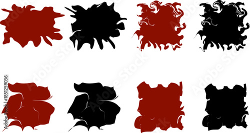 Vibrant red ink splatters on black background for creative design