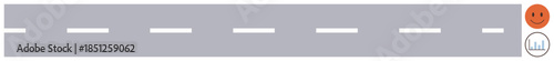 Straight gray road with white dashed lines leads to a happy face and a progress chart. Ideal for journey, progress, goal, success, achievement, motivation, milestone concepts. A simple flat metaphor