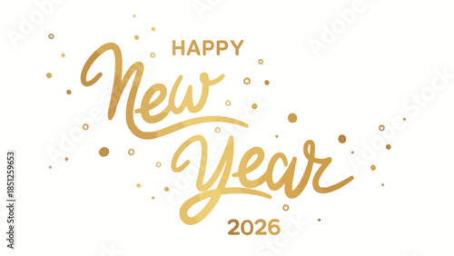 Happy New Year 2026 Greeting with Golden Confetti and Bubbles - Festive Illustration