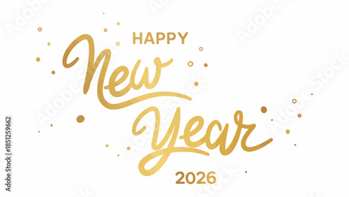 Festive Golden Happy New Year 2026 Greeting Card with Sparkles and Confetti