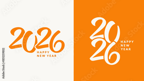 Happy New Year 2026 design elements in orange and white color palette