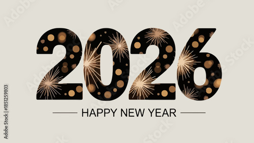 Elegant 2026 New Year Celebration Design with Golden Sparkle and Festive Fireworks Effect for Holiday Greetings and Party Invitations