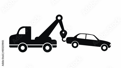 Vector illustration of a tow truck picking up a car, symbolizing roadside assistance and towing services