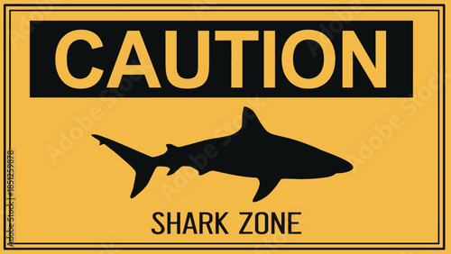 Caution Shark Zone Warning Sign - Danger Alert for Swimming and Beach Areas