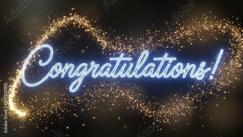 Animated Sparkling Congratulations Message with Gold and Neon Light Effects for Celebrations