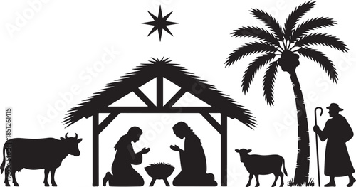Celebrating the birth of Christ a classic nativity scene silhouette illustration
