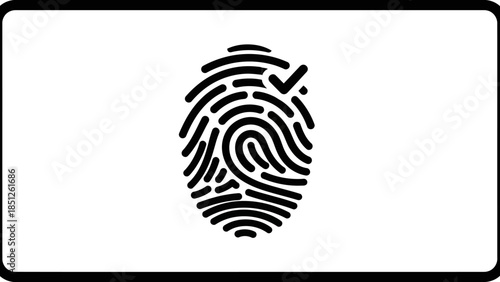 A unique black vector illustration of a biometric fingerprint pattern on a white background serves as a digital security symbol for criminal identification and identity technology