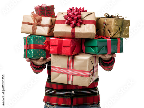 Person Holding Many Colorful Gift Boxes