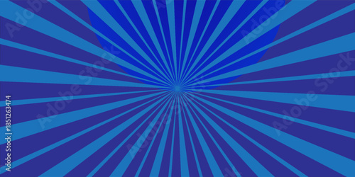 A dynamic blue radial burst background with alternating light and dark rays converging at the center, creating a bold sense of motion, energy, and depth.
