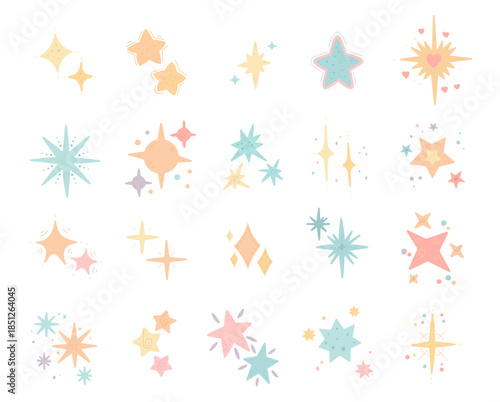 Star galaxy set in scandinavian style sparkle cosmic shapes with various celestial forms created for your creative astronomical illustration decorative design projects