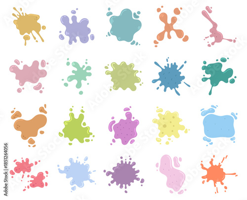 Paint blot set in scandinavian style with various abstract splash forms created for handmade projects using artistic shapes, perfect for your illustration and design