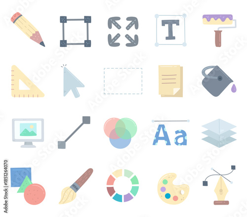Tool application interface set in scandinavian style for enhancing diverse editing workflows with practical symbols supporting illustration tasks across graphic projects in design