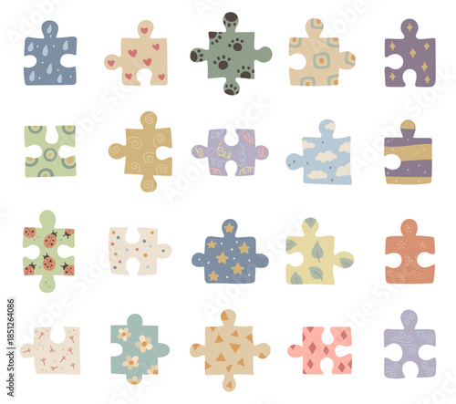 Puzzle set in scandinavian style ornament leisure jigsaw pieces designed for children learning logic thinking through matching play activities objects