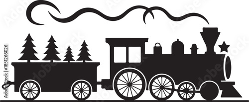 Classic locomotive hauling Christmas trees a winter holiday journey