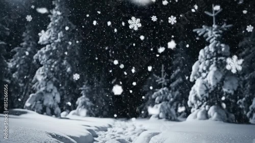 Wallpaper Mural Snowfall over forest landscape with animated snowflakes winter scene Torontodigital.ca