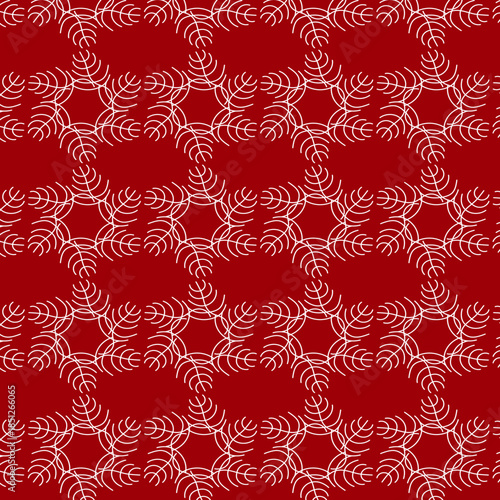 Pattern con cristalli di neve bianchi su sfondo rosso